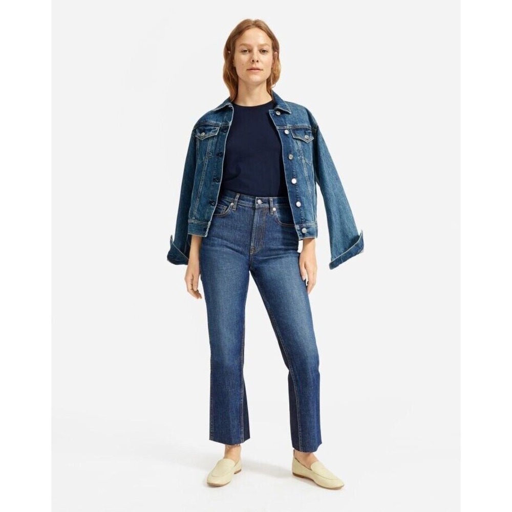 Everlane The Cheeky Bootcut Jean Womens 26 Blue Side Stripe Raw Hem Denim